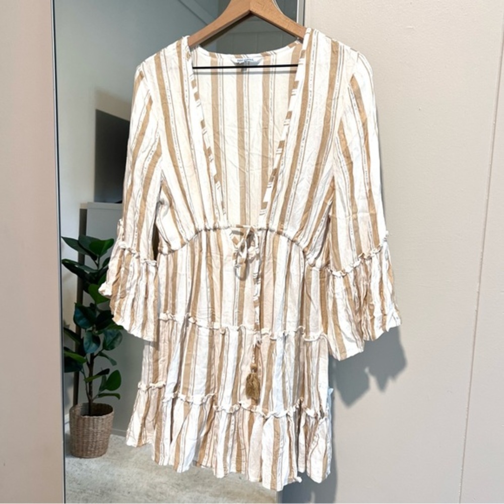 BLUE ISLAND Boho Beach Dress Tan and White